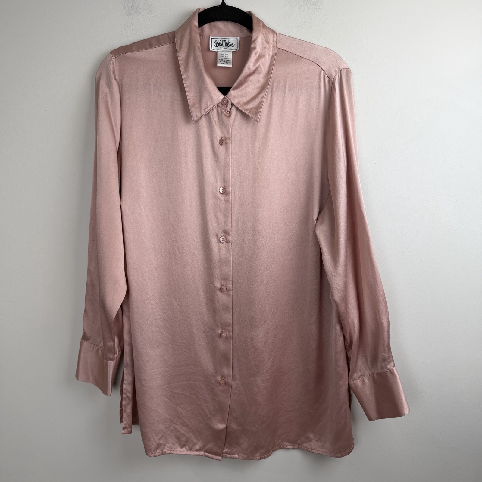 Vintage Bob Mackie Studio Women’s 100% Silk Pink Top Size 16W Button Up Shirt
