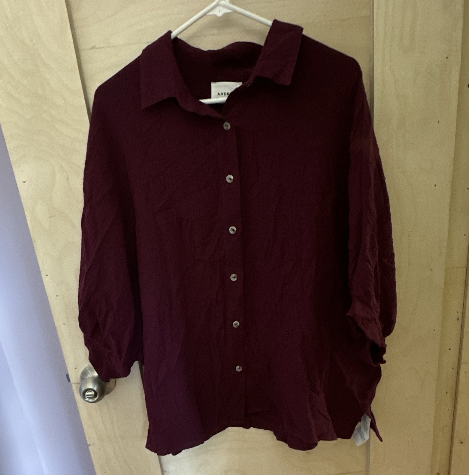 Andrée By Unit Women’s Plum Solid Gauze Cotton Collared Tunic Top S/M NAS74097