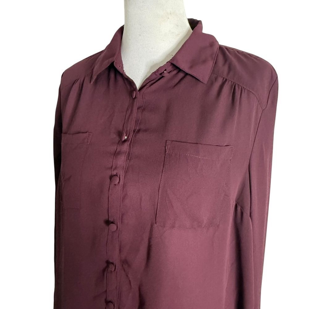 Torrid Madison Georgette Button Up Long Sleeve Top Size M Burgundy Blouse