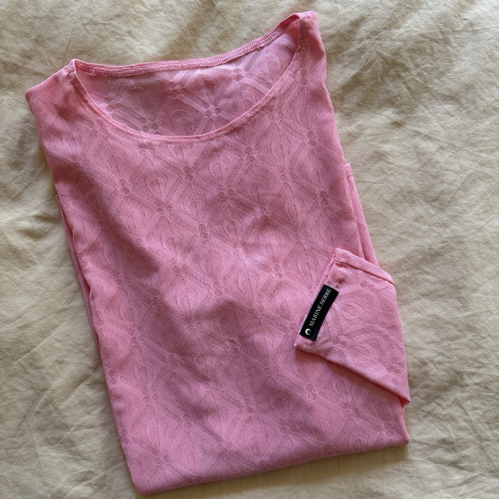 MARINE SERRE Moon Diamant Second Skin Pink Mesh Top $450 RARE