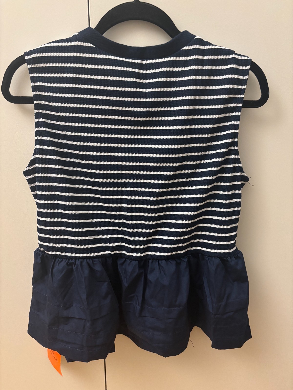 Women’s Navy and White Stripe Peplum Top, Tankaneo, Size L, NEW!