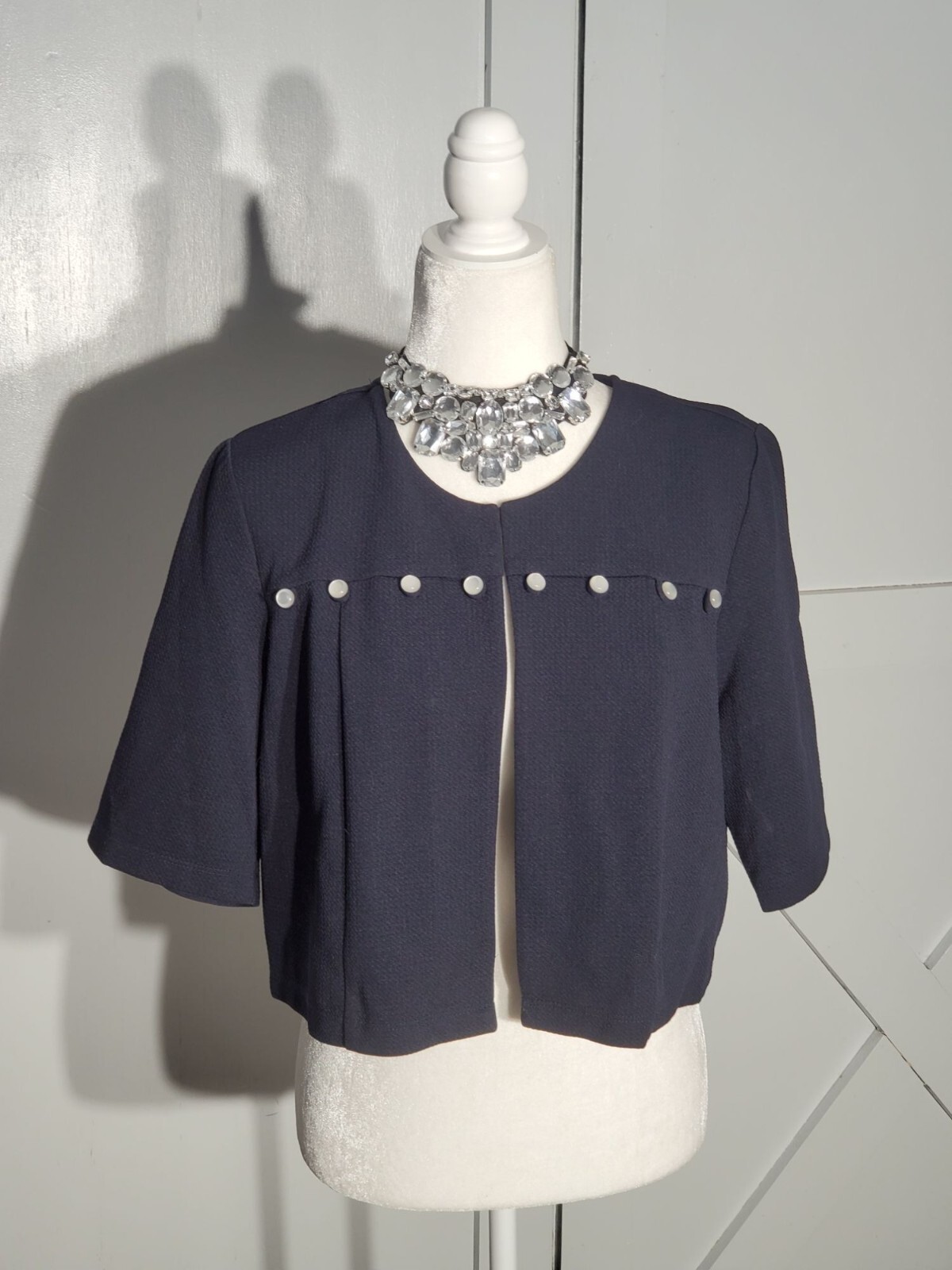 PERCEPTIONS BOLERO COLOR BLUE COLOR BLUE 3/4 SLEEVE POLY/SPANDEX SIZE L