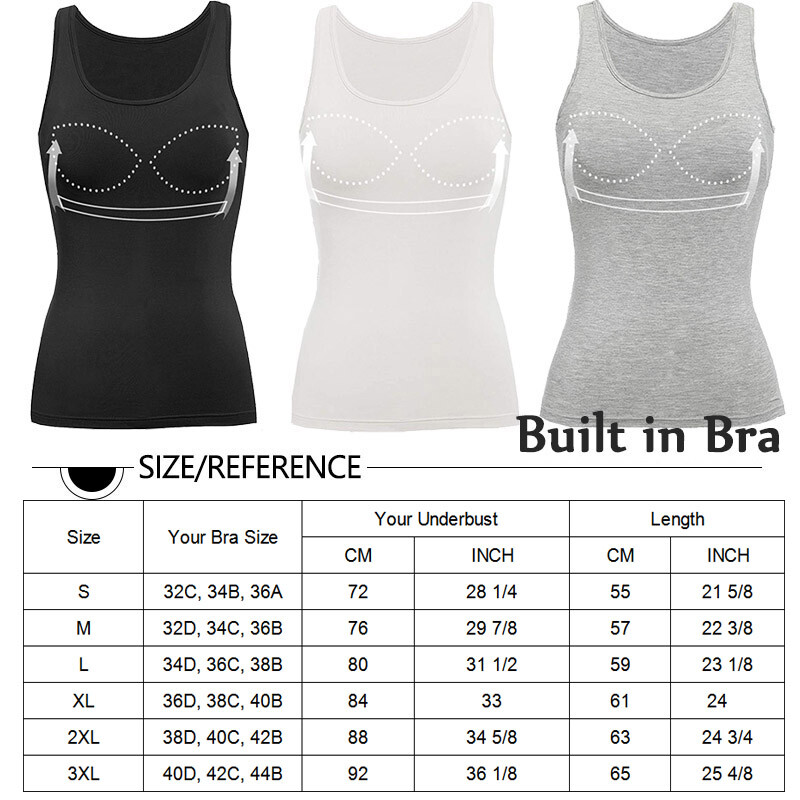 US Women Sleeveless Cami with Built in Bra Tummy Control Camisole Tank Tops Vest
