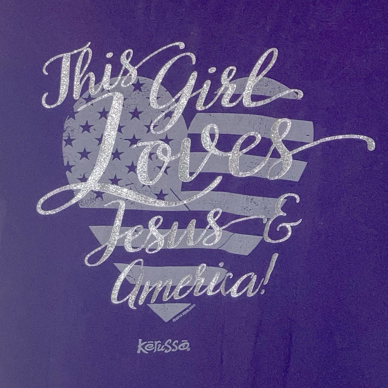 Christian Patriotic Womens Purple T-shirt Size L “Loves Jesus & America”