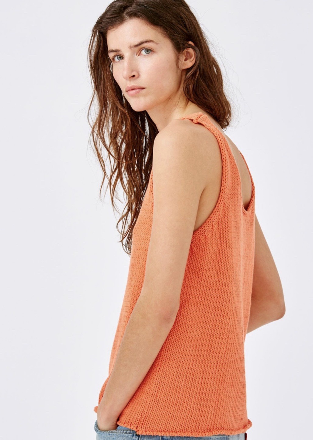 Orange Knit Tank Top M/L Sold Out 225$ Sweater Beach Cover Up Lightweight