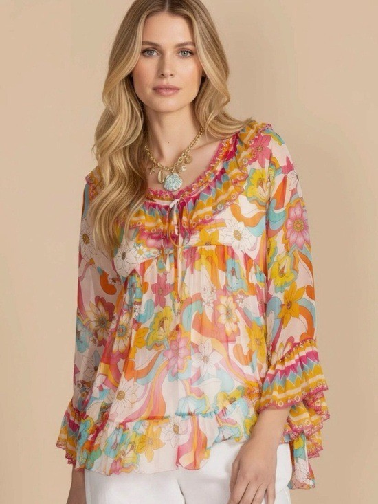 NWT Johnny Was gal ruffle blouse prismatic dream top