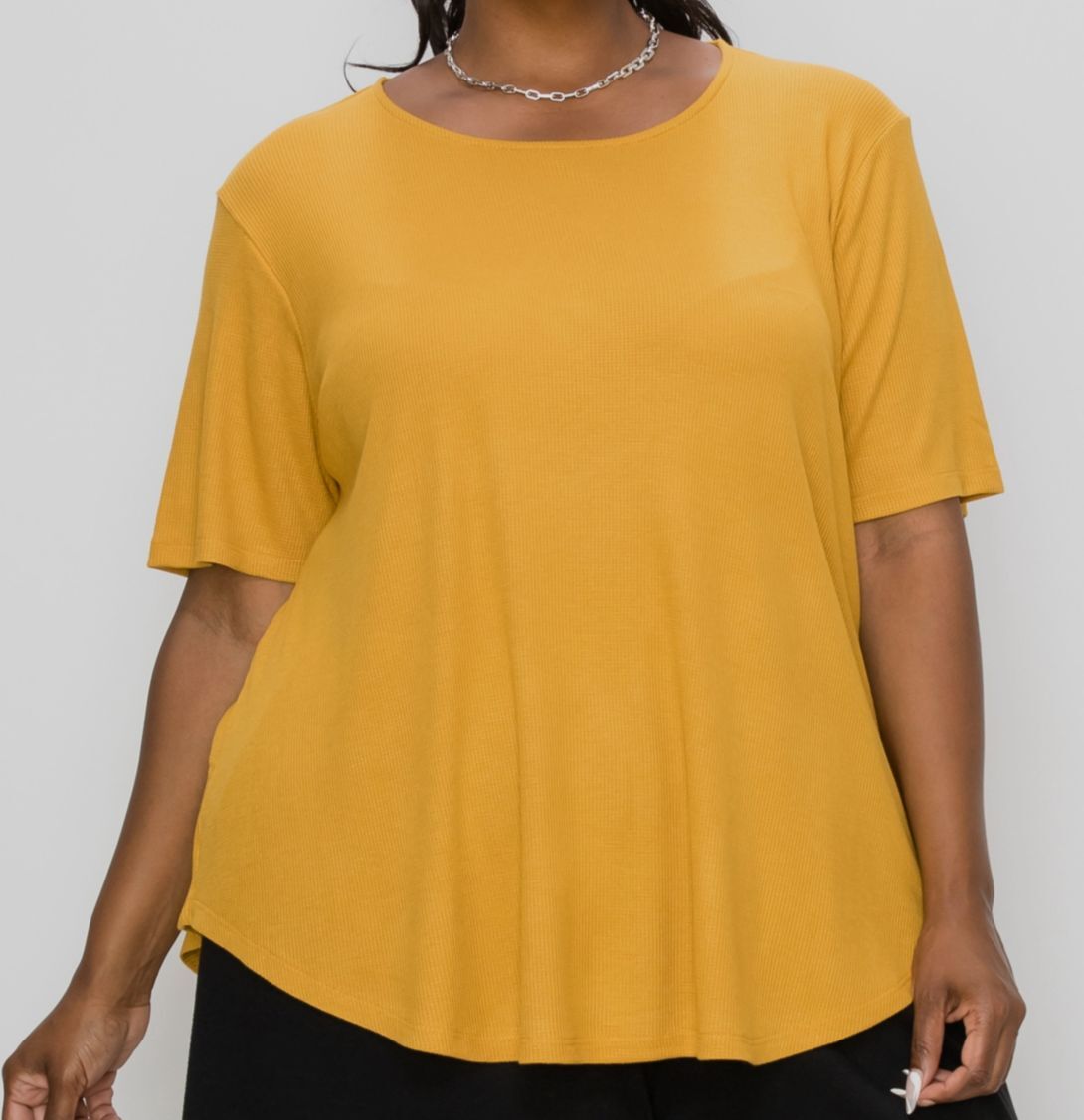 COIN 1804 Women’s Yellow Thermal Short Sleeve Swing Tee Top Plus Size 2X