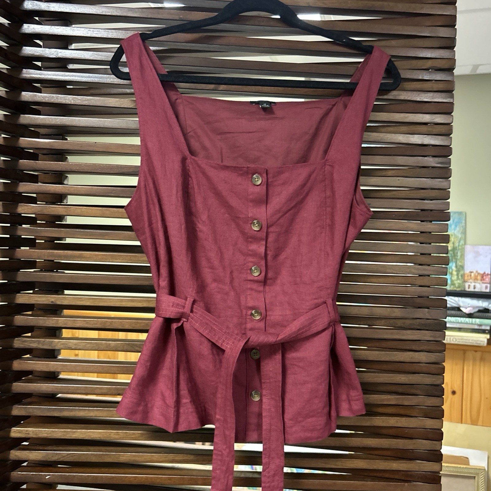 Loft Square Neck Belted Top Sleeveless Raspberry Size 12