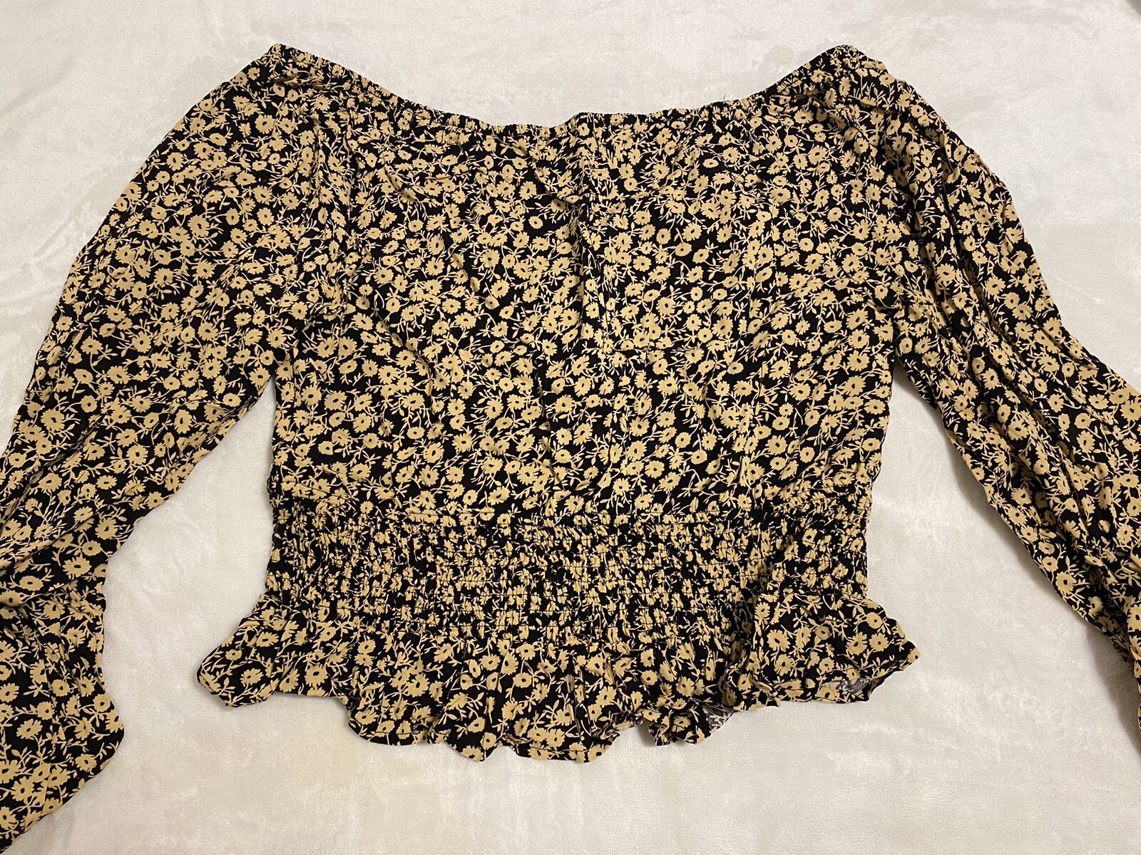 Lost + Wander Pick Me Golden Hour Top Smocked Sweetheart,Floral Shirt Large