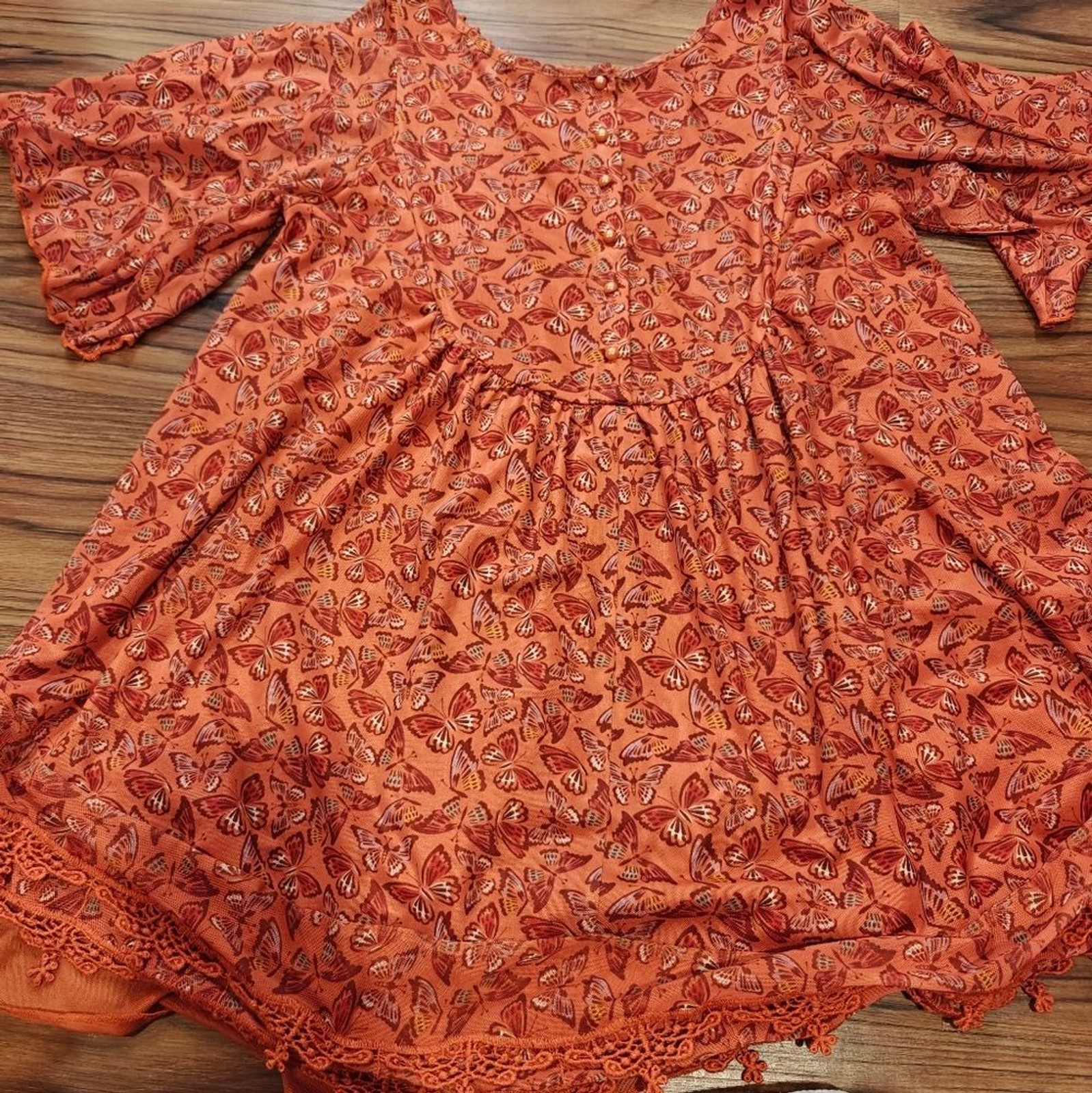 🔥 2/$10 3/$12 Crochet-Yoke Floral Blouse in Rust Orange