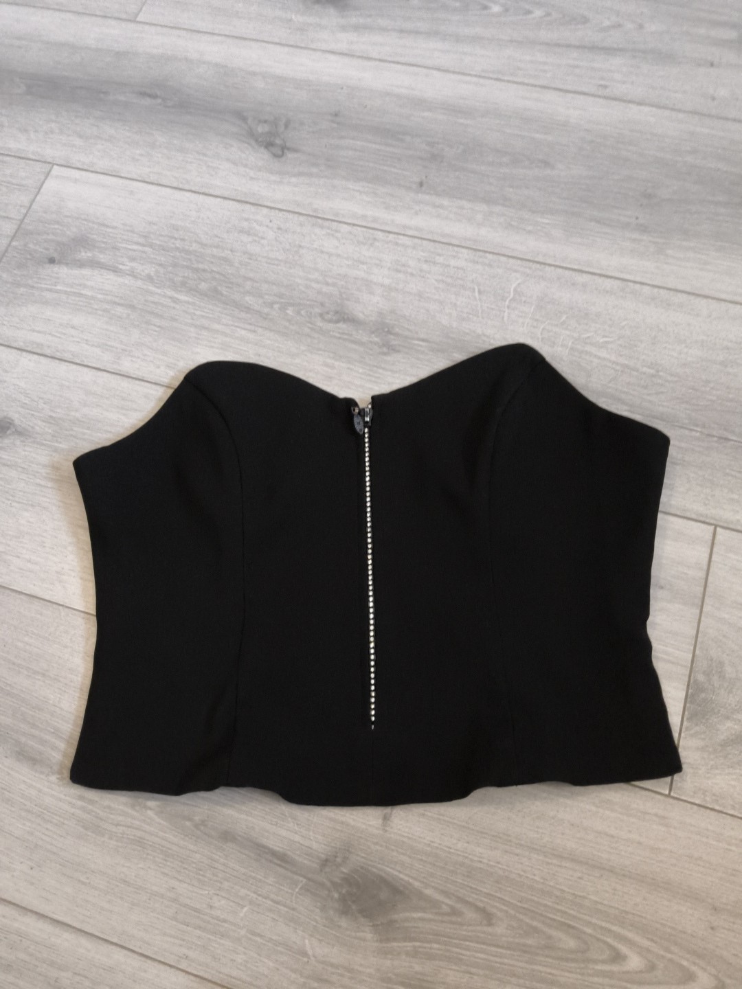 Vintage 1990’s/2000’s Etam Black Strapless Bustier Top Diamonte Front Zip Siz 14
