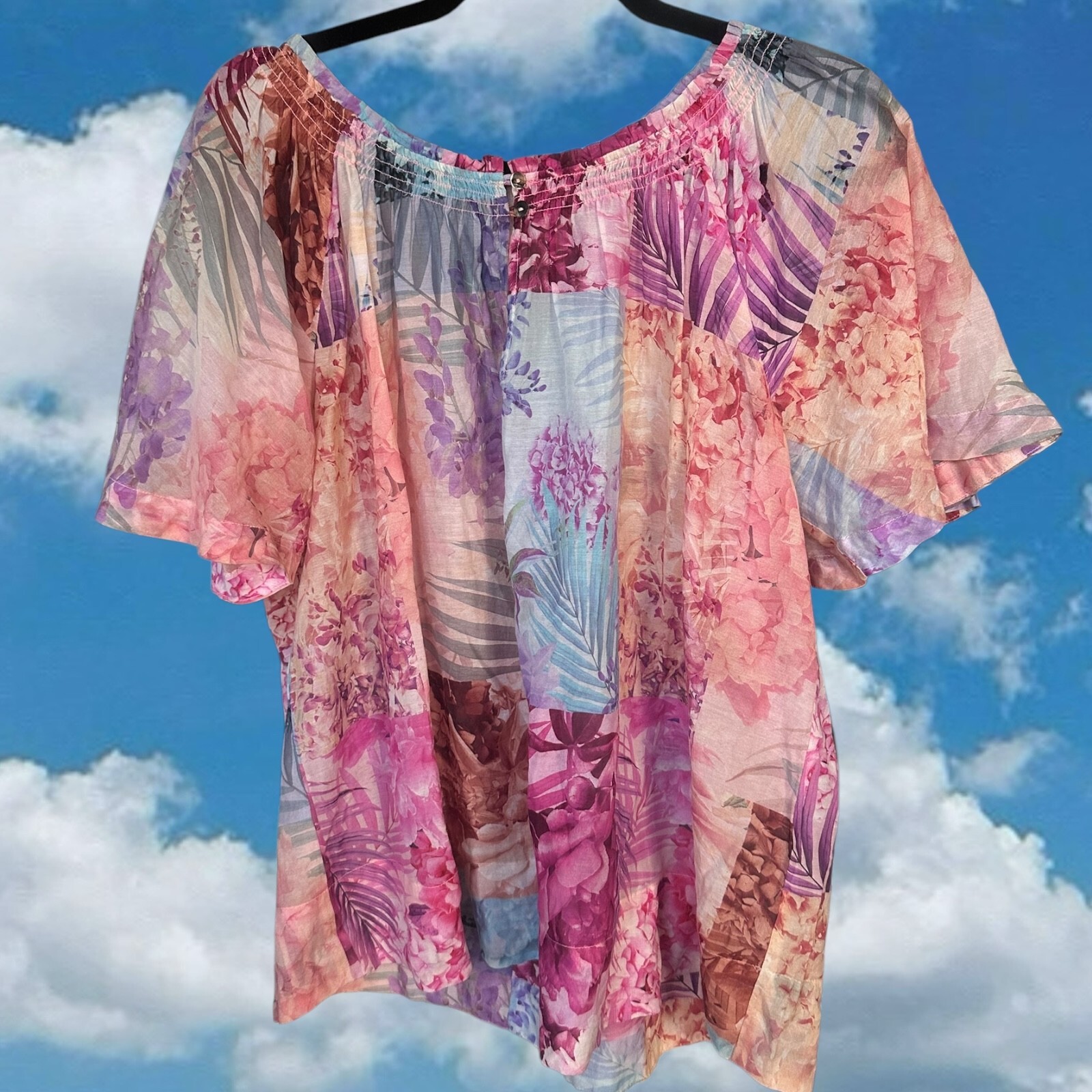 Johnny Was Jade Esme Top Peasant Blouse Shortsleeved Medium Silk Blend Smock