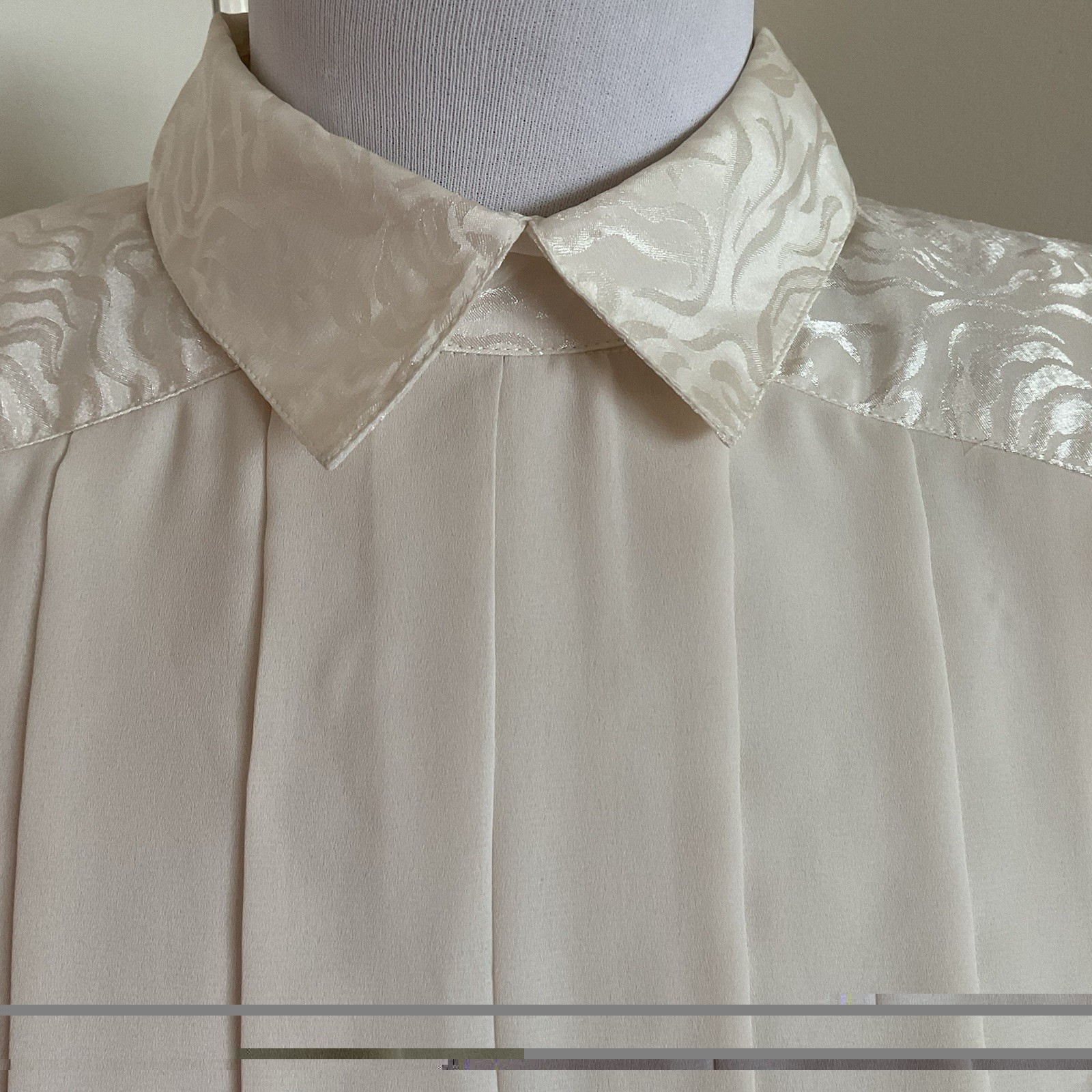 Vintage Nilani Ivory Pleated Blouse 8 Embroidered Yoke 80s Office Chic