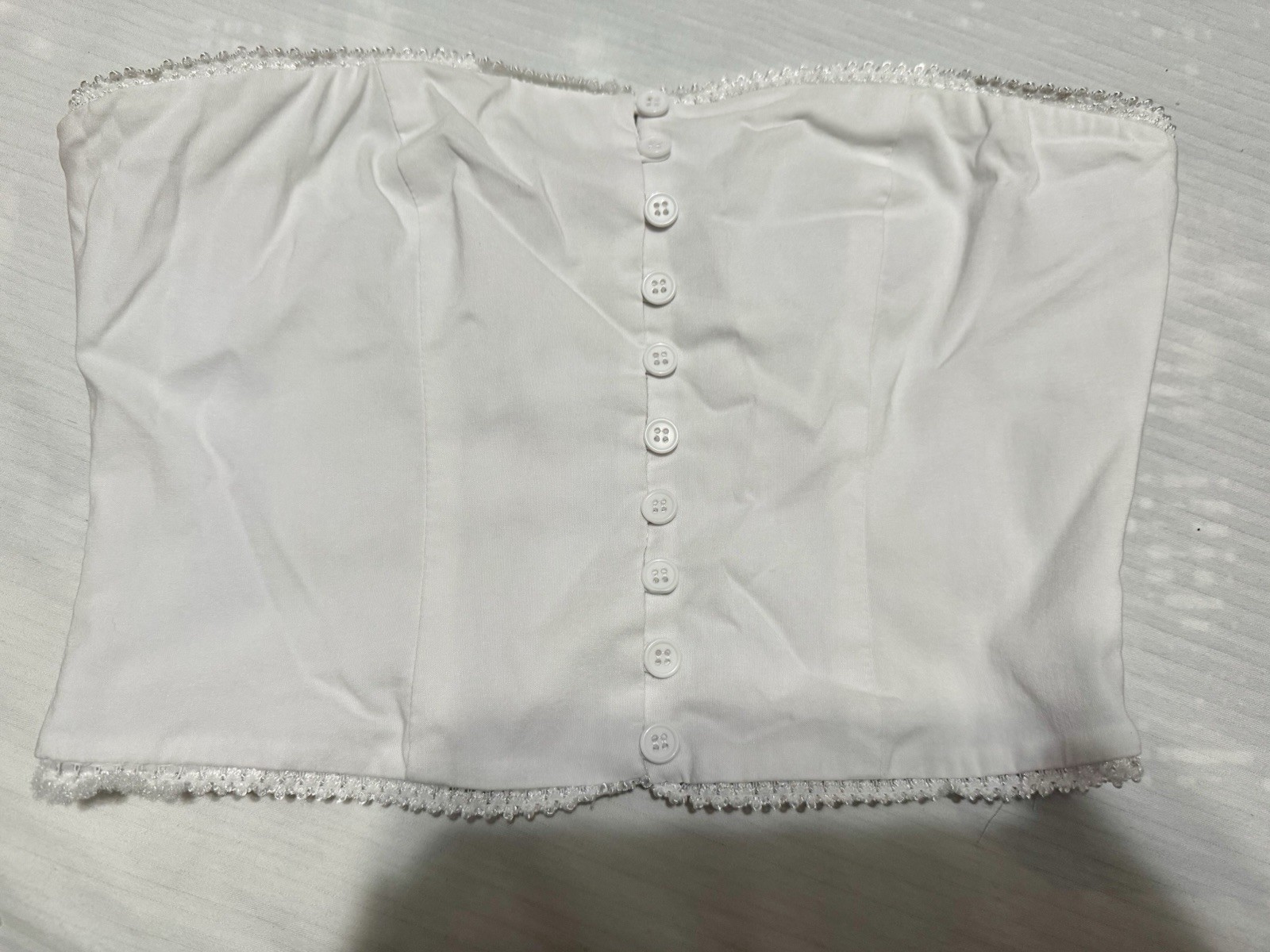 Forever 21 Women’s S White Solid Strapless Tube Top Button Front Lace Trim