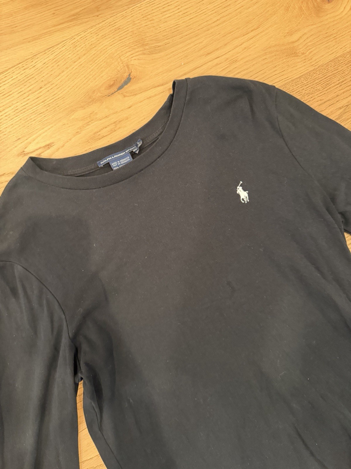 Ralph Lauren Sport Women’s Large Black Long Sleeve Crew Neck T Shirt White Pony