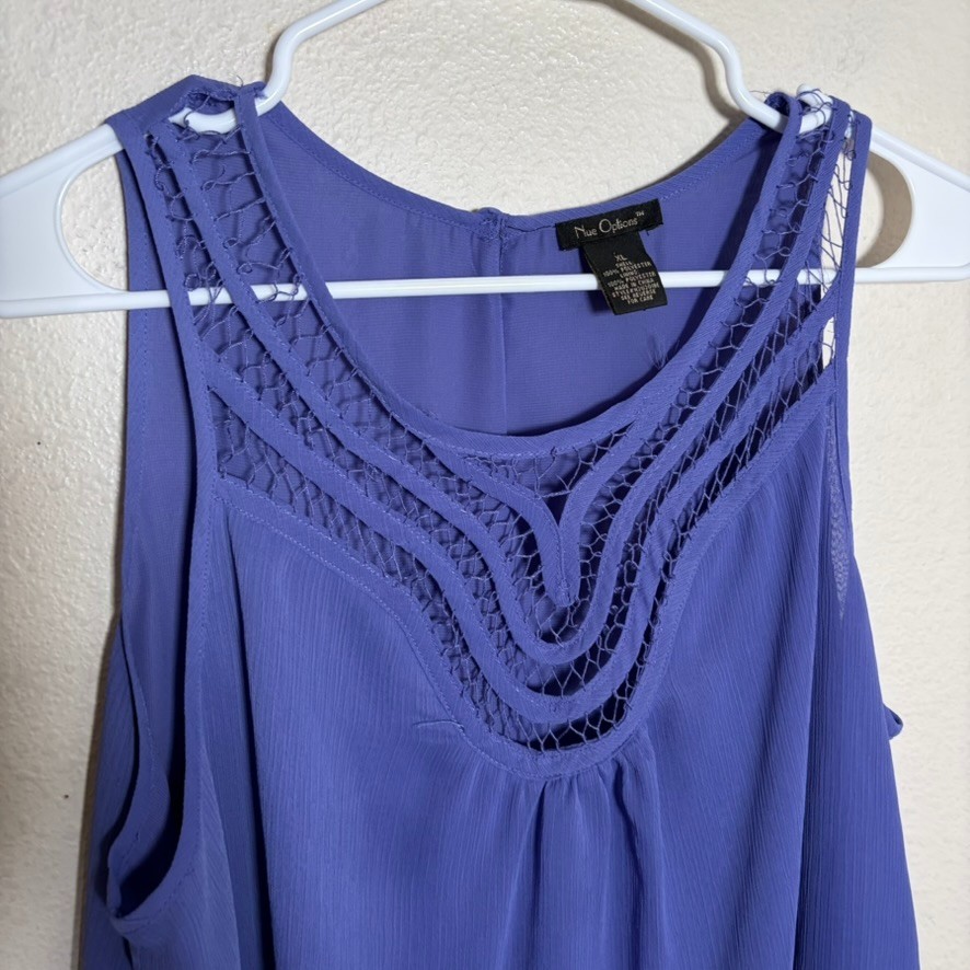 Nue Options Tank Top Women’s XL Purple Lace Sleeveless Sheer Casual Shirt Blouse