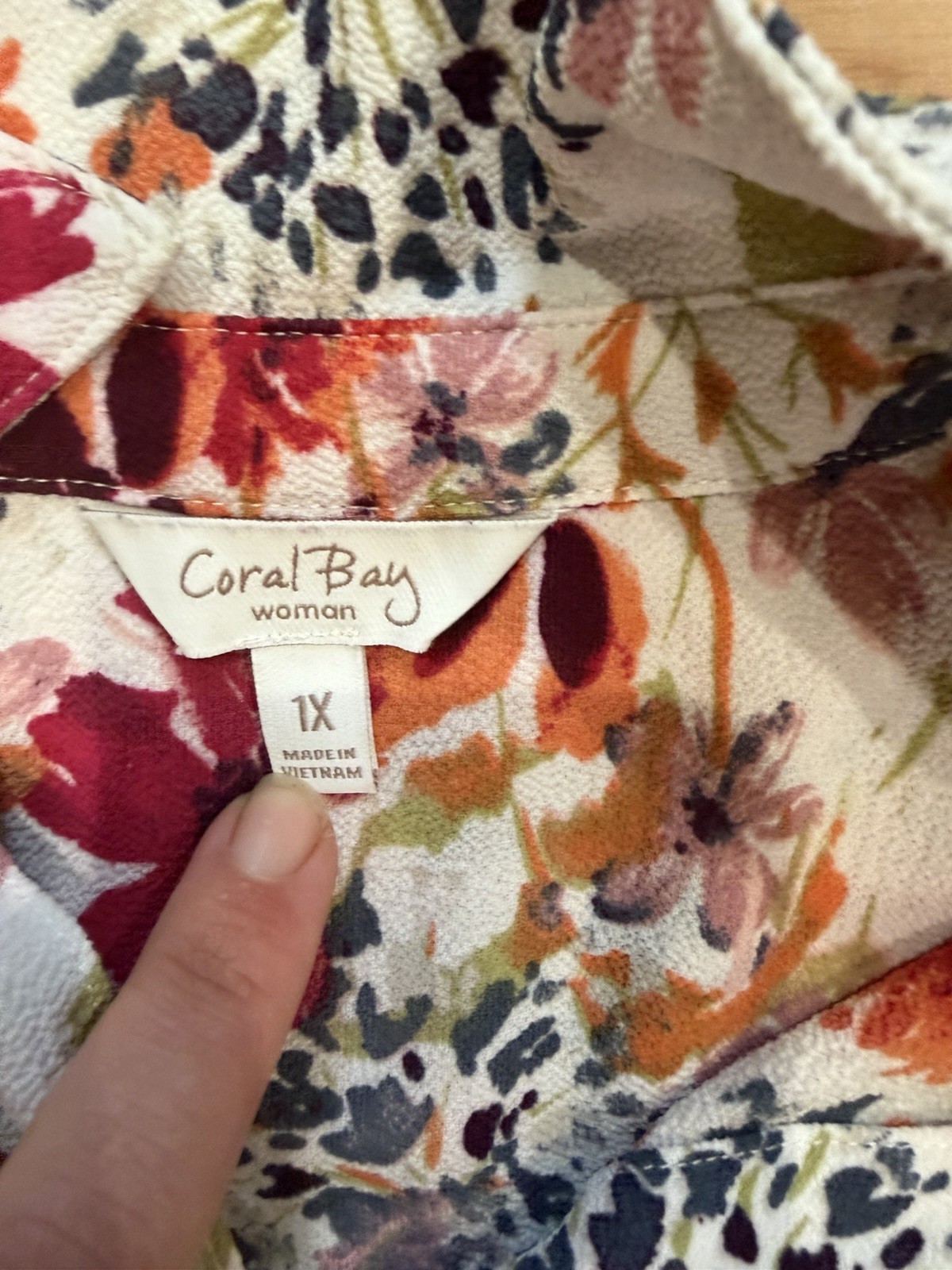 Coral Bay Floral Collared Button-Up Blouse Woven Polyester Spandex Women’s 1X