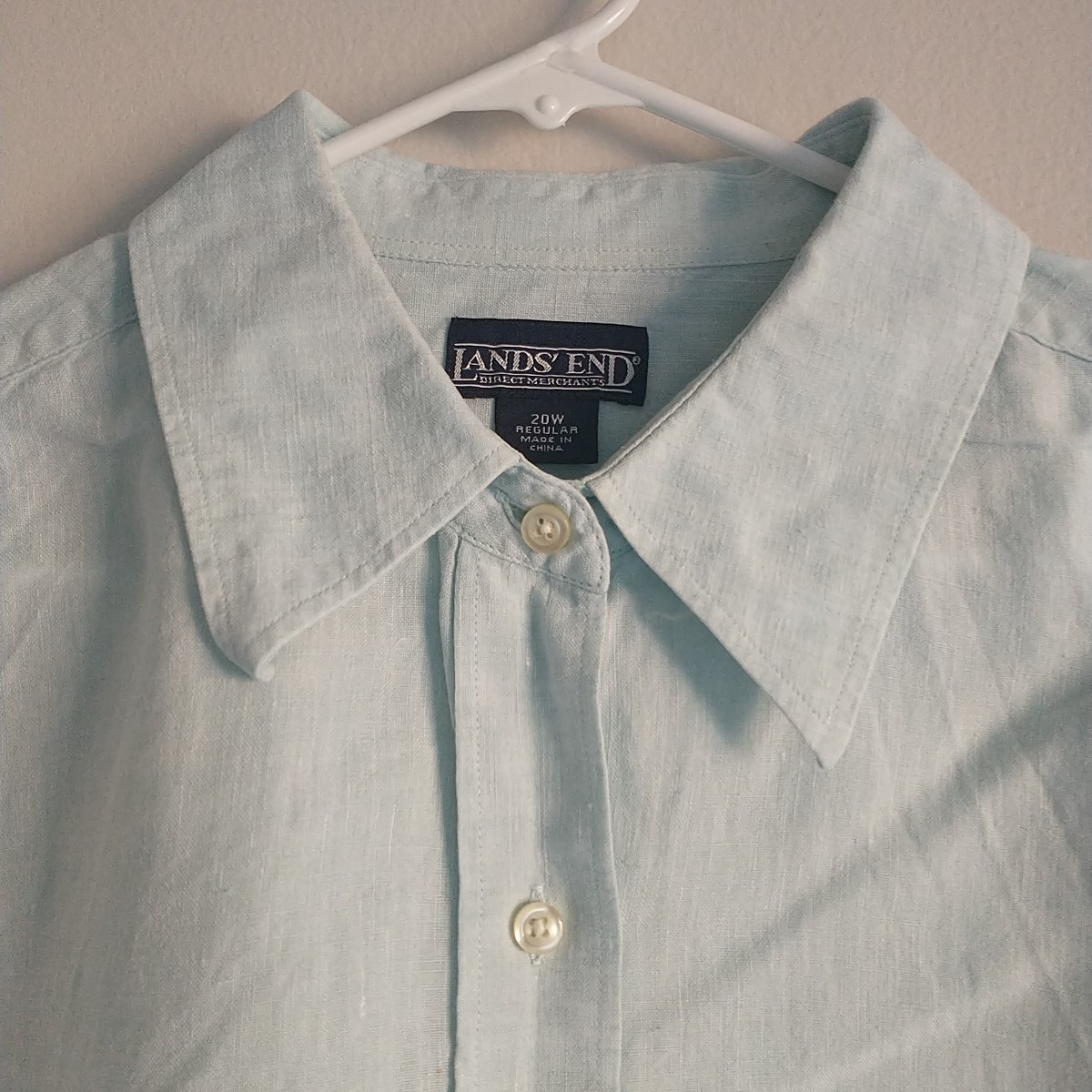 Lands End Shirt Tunic Dress Womens 20W 2X Blue Buttons Long Line Sleeve Slits