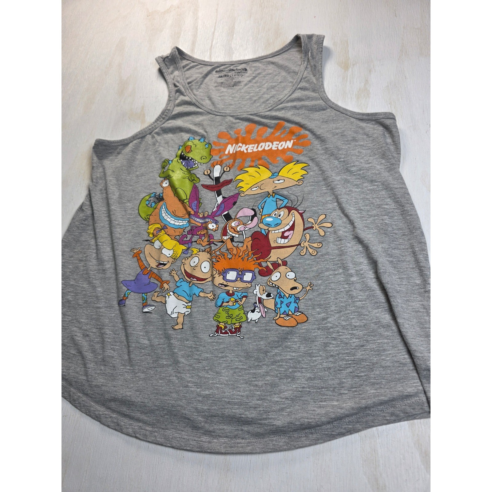 Nickelodeon 90s Cartoon Graphic Tank Top Gray XL Rugrats Hey Arnold Y2K Retro