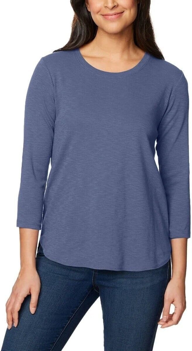 KIRKLAND Signature Women’s 3/4 Sleeve Boatneck Cotton Slub Tee Shirt