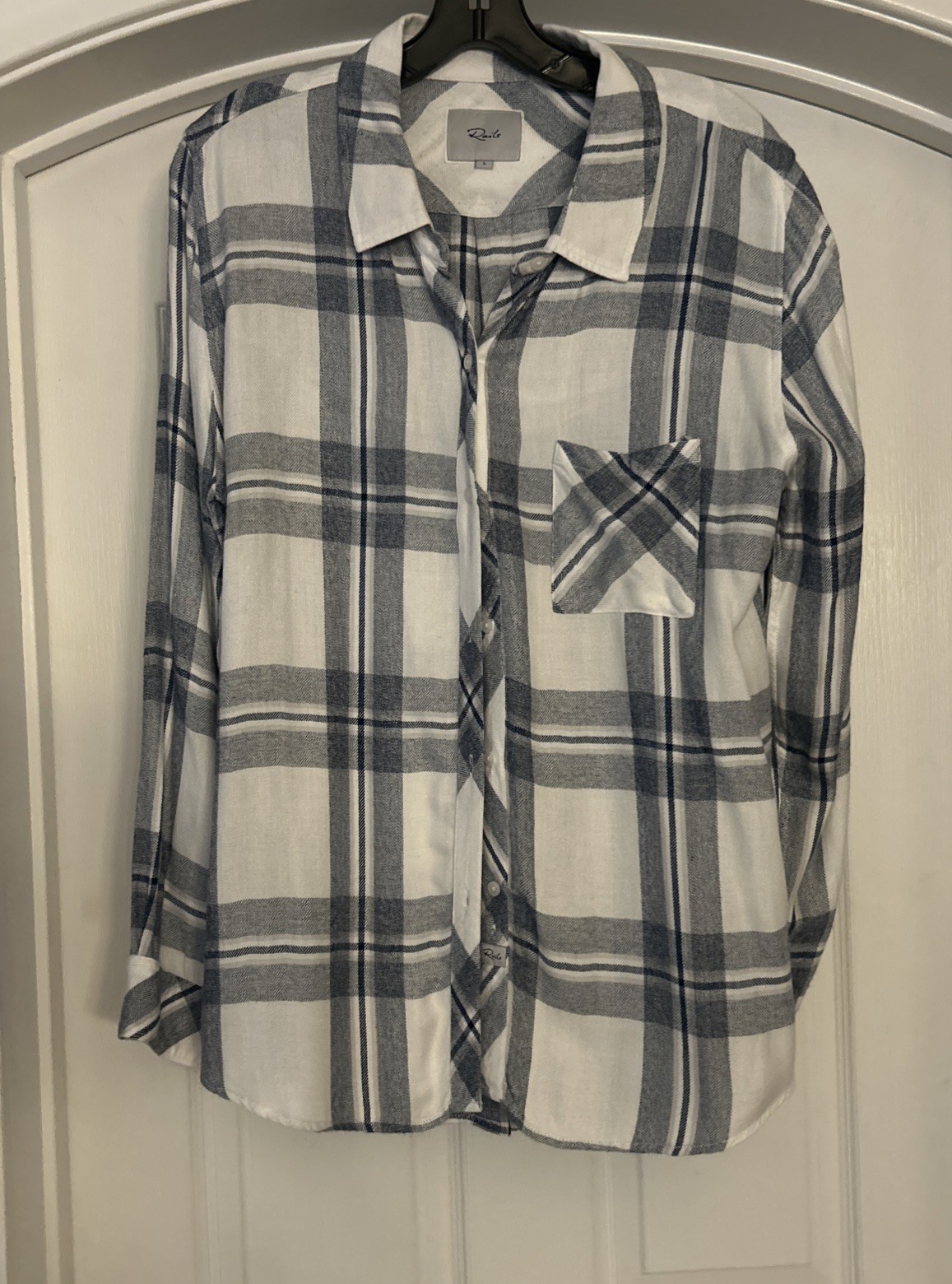 Rails Shirt White Blue Plaid Hunter Button Long Sleeve Rayon Top Size L