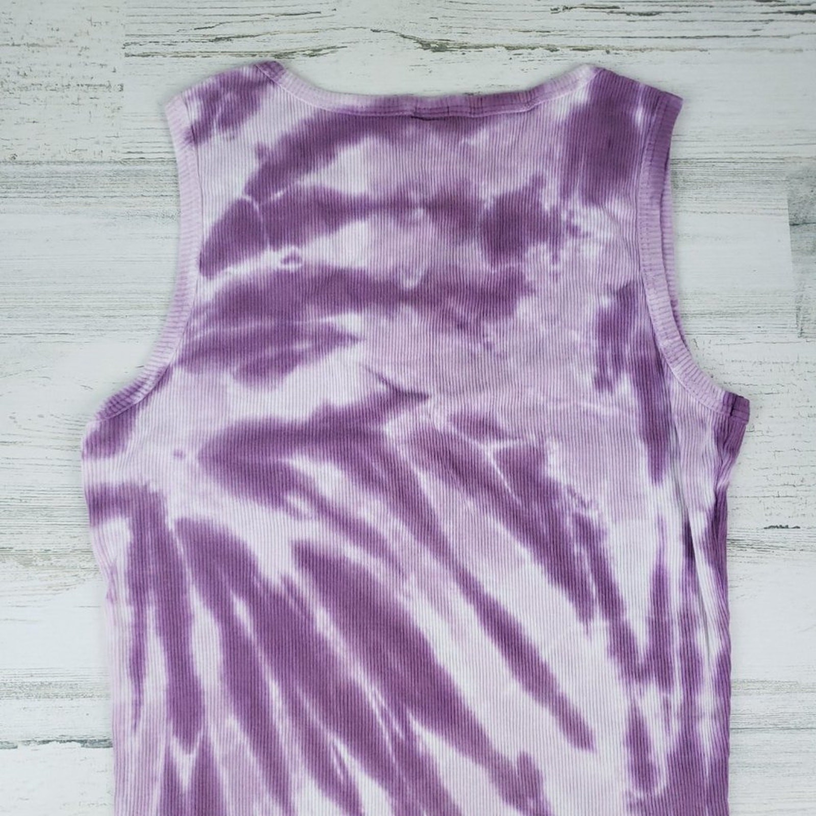NWOT Point Sportswear Ribbed Tie Dye Lavender Purple Streak Tank Top Size Small