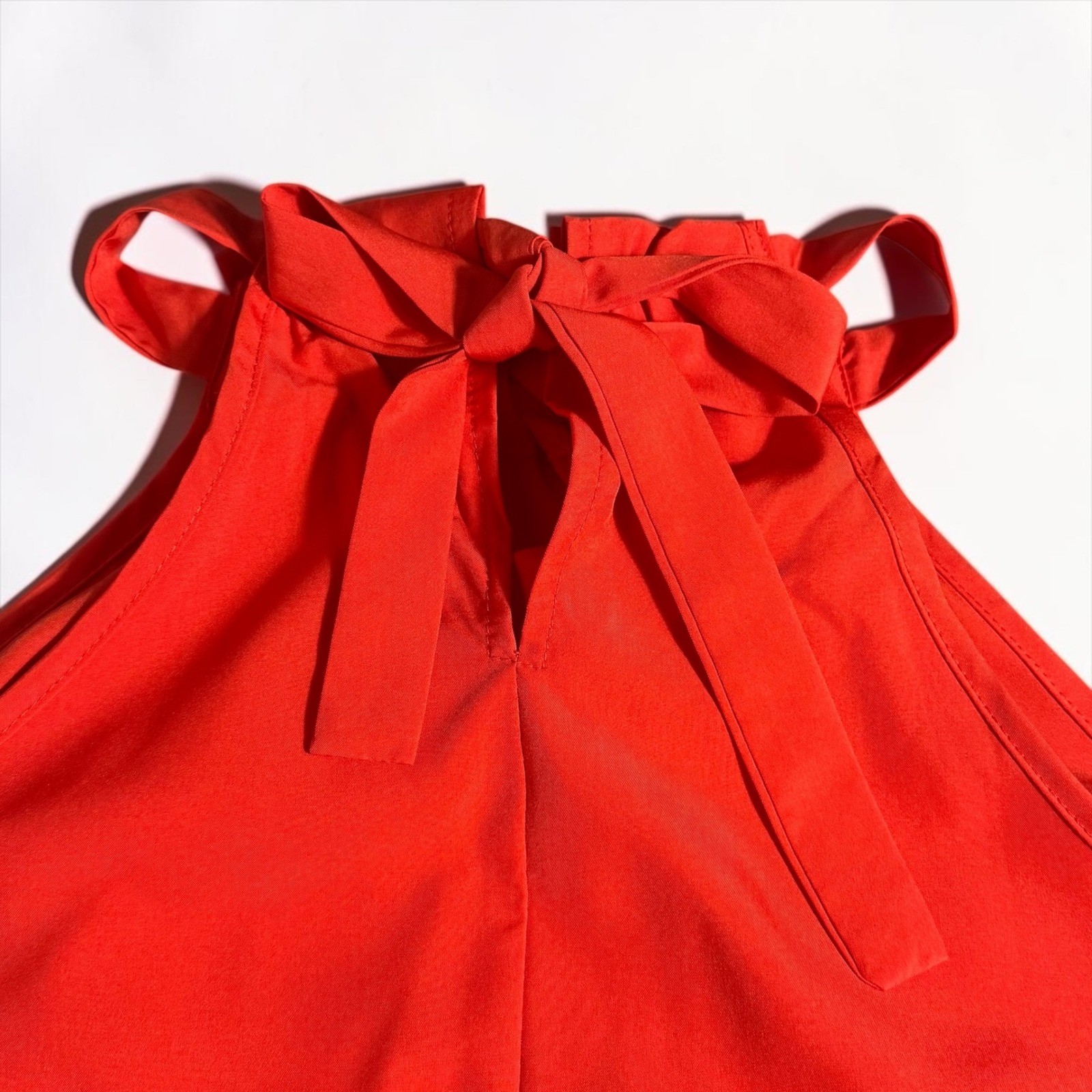 SHEIN Womens Red/Orange Halter Neck Ruffle Tie Back Blouse Top Size L S18298202