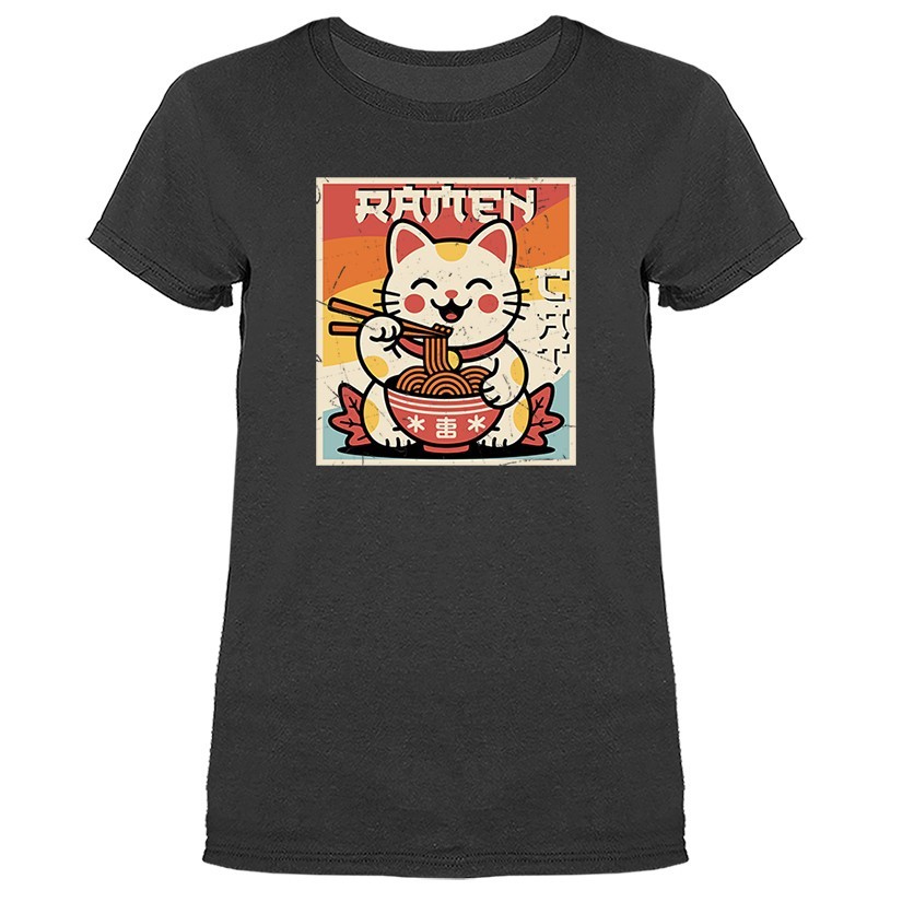 Cat Eating Ramen Noodle-Japanese Anime Manga Women’s T-shirt