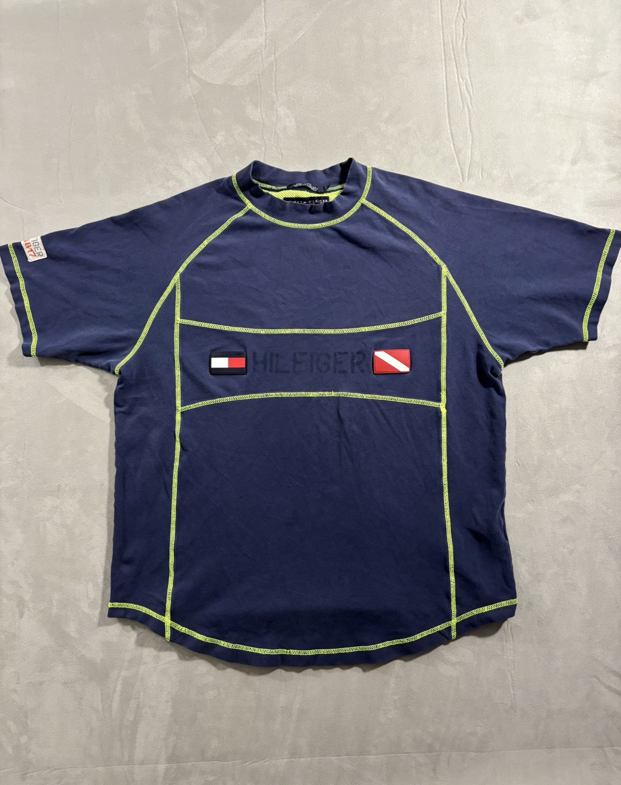 Tommy Hilfiger Vintage Surf Boardwear Y2K Blue w/ Green Piping Breathable Shirt