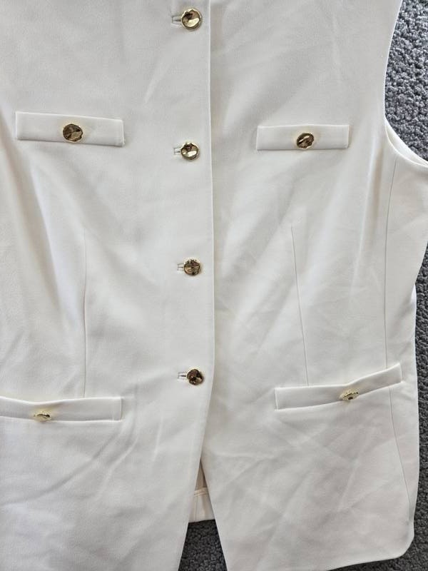 Anne Klein Stretch Crepe Four-Button Tailored Vest Women’s 16 White Dove Solid