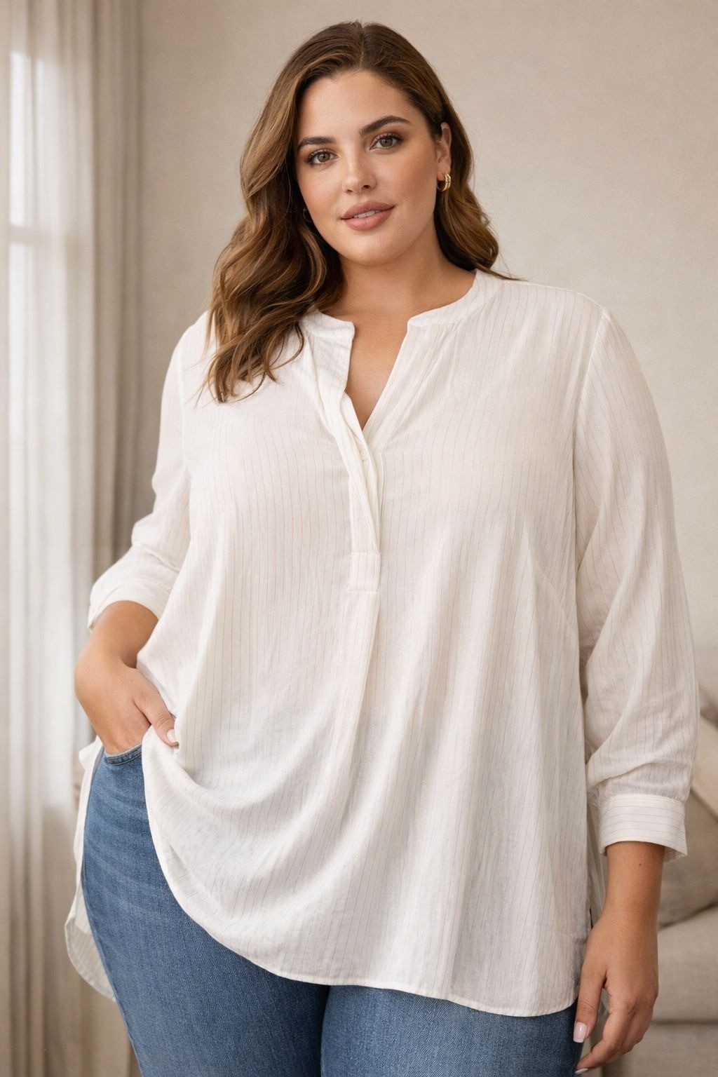 Bombshell Luxe Vince Camuto Lurex Stripe Blouse | Airy Metallic Top | 3X | EUC