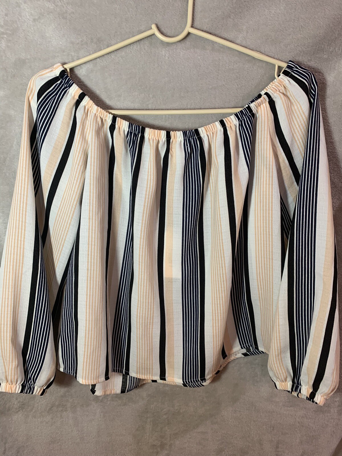 Lucca Womens Off the Shoulder Shirt Size Small Ivory Striped Long Sleeve NEW