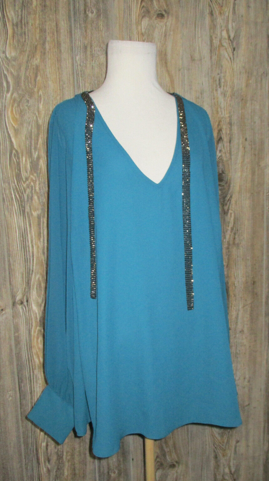 Jennifer Lopez Women’s Tunic Top Size 1x Teal Holiday Office Classic Whimsical