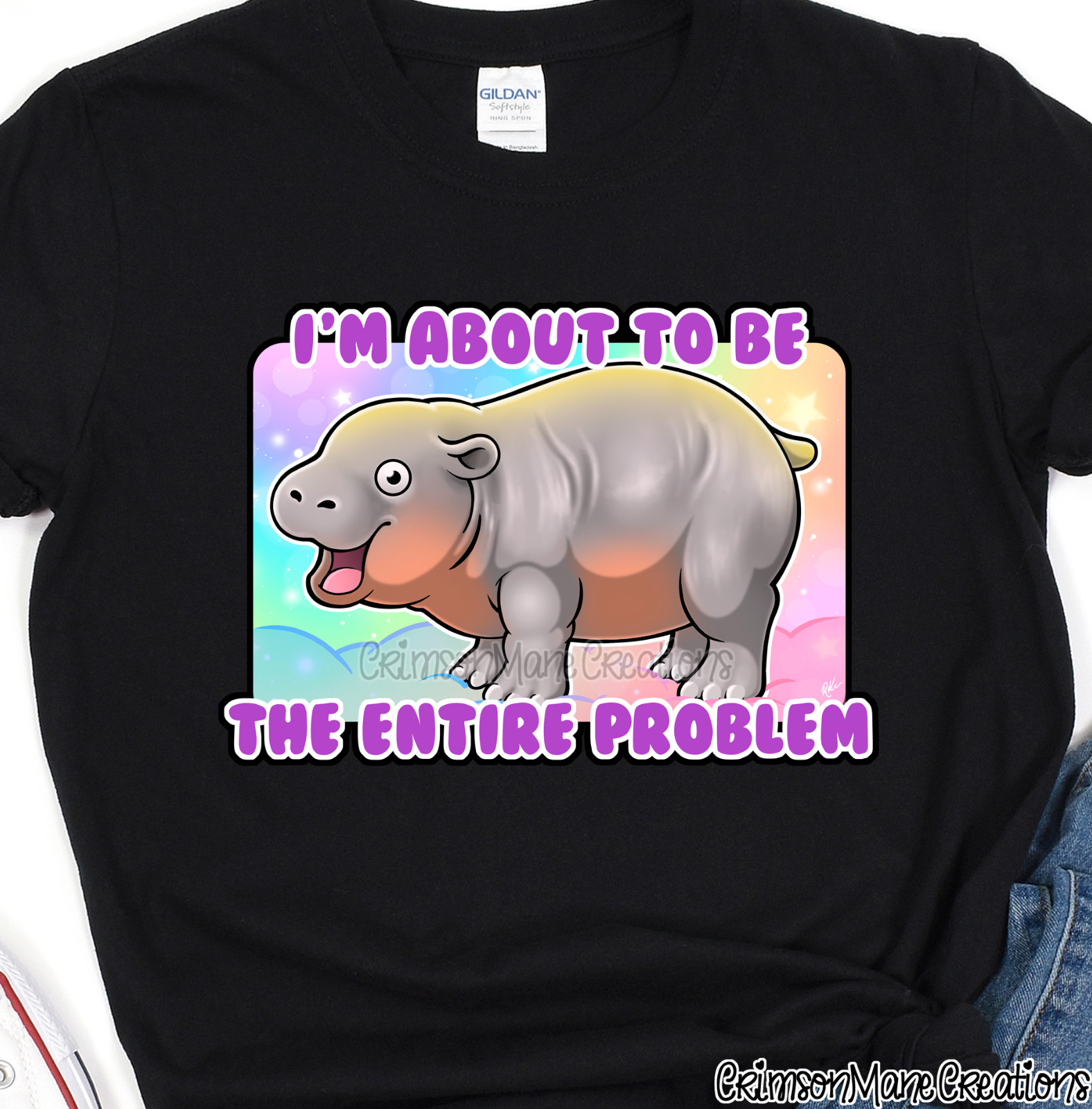 Moo Deng Problem Cotton T-Shirt: Hippo Design, Funny Gift Kids Ladies Mens Sizes