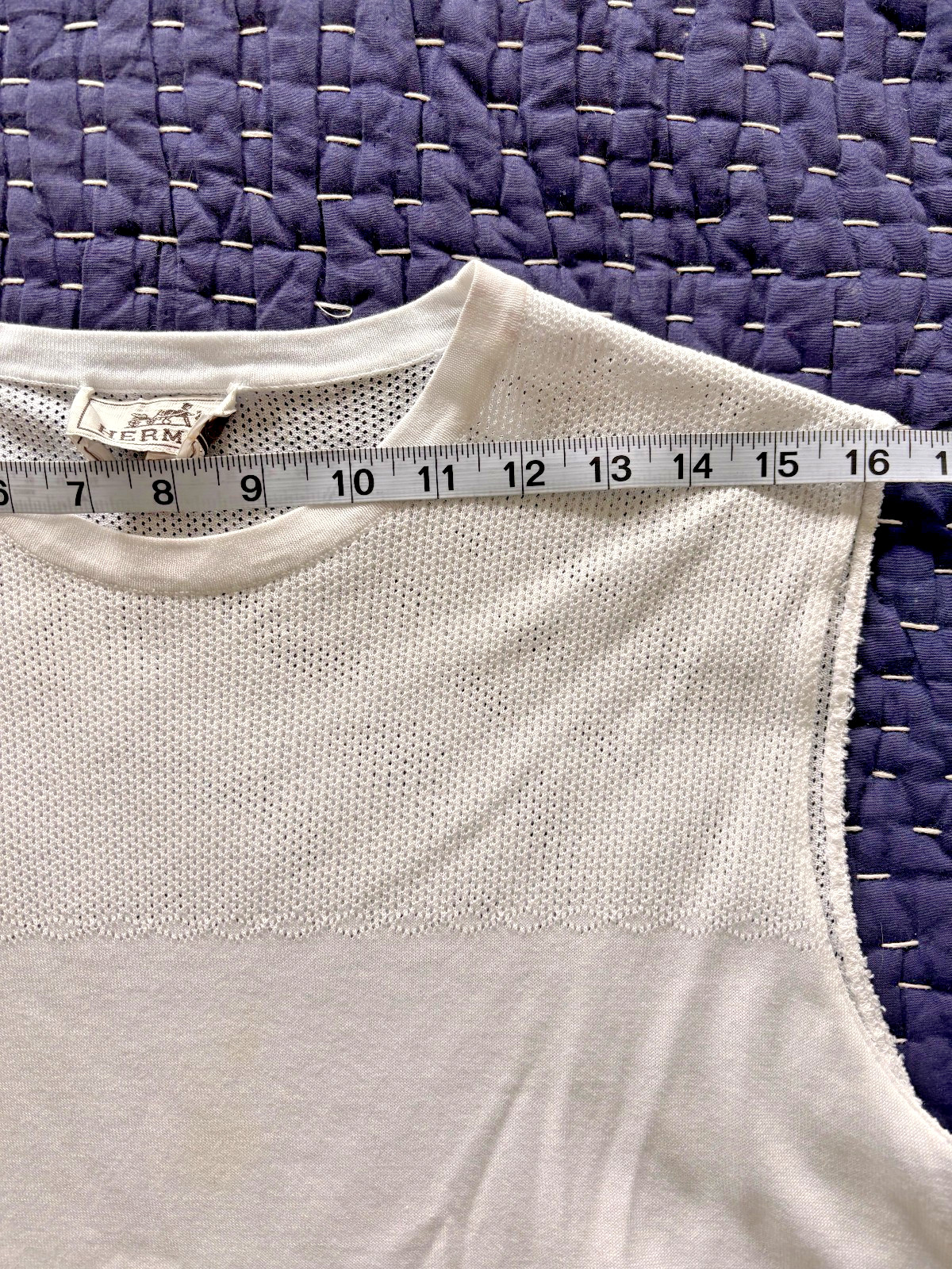 Hermès Tank Top White Mesh Panel Sleeveless Knit Size 6 Vintage 1990s Made Italy