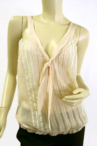 $$$$ BCBG PARFAIT (CFJ14409) PLEATED LACE STRAP SILK TOP NWT L