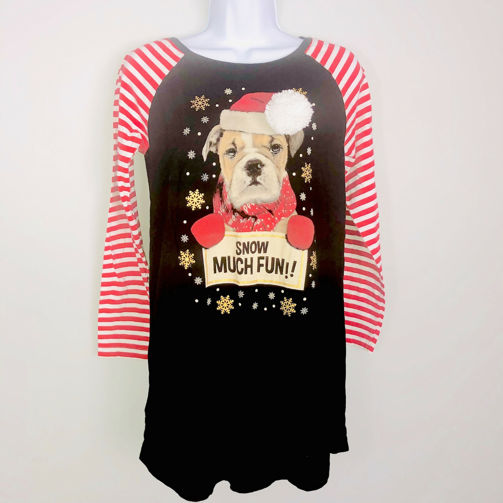 Forever 21 Top sz S Black Red Christmas Dog Boxer Holiday Festive Whimsical