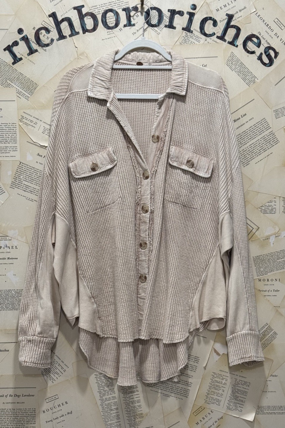 Free People One Scout Jacket Shacket Waffle Thermal Knit Slouchy Nude Sand S NEW
