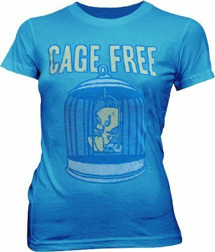 Classic Cartoon Looney Tunes Tweety Bird Cage Free Blue Juniors T-shirt Tee