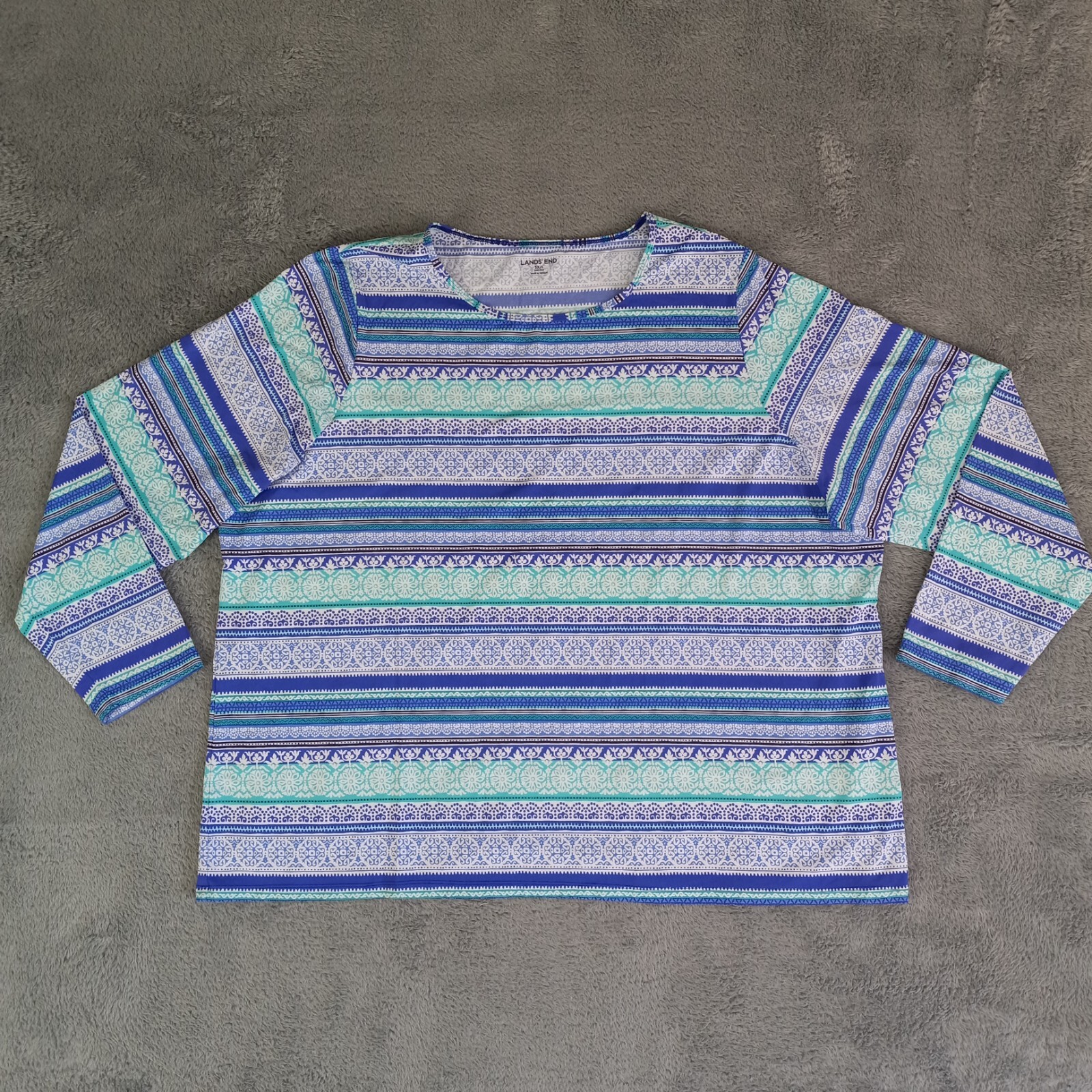 Lands End Shirt Women 3X Plus Geometric Lightweight Breathable Outdoor Beach