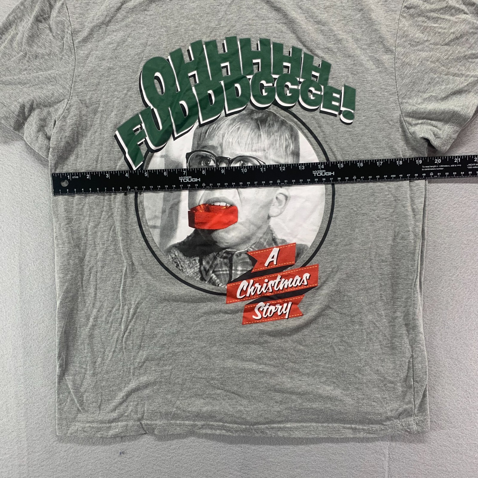 A Christmas Story Shirt Womens Large Gray Graphic Short Sleeve Oh Fudge Movie