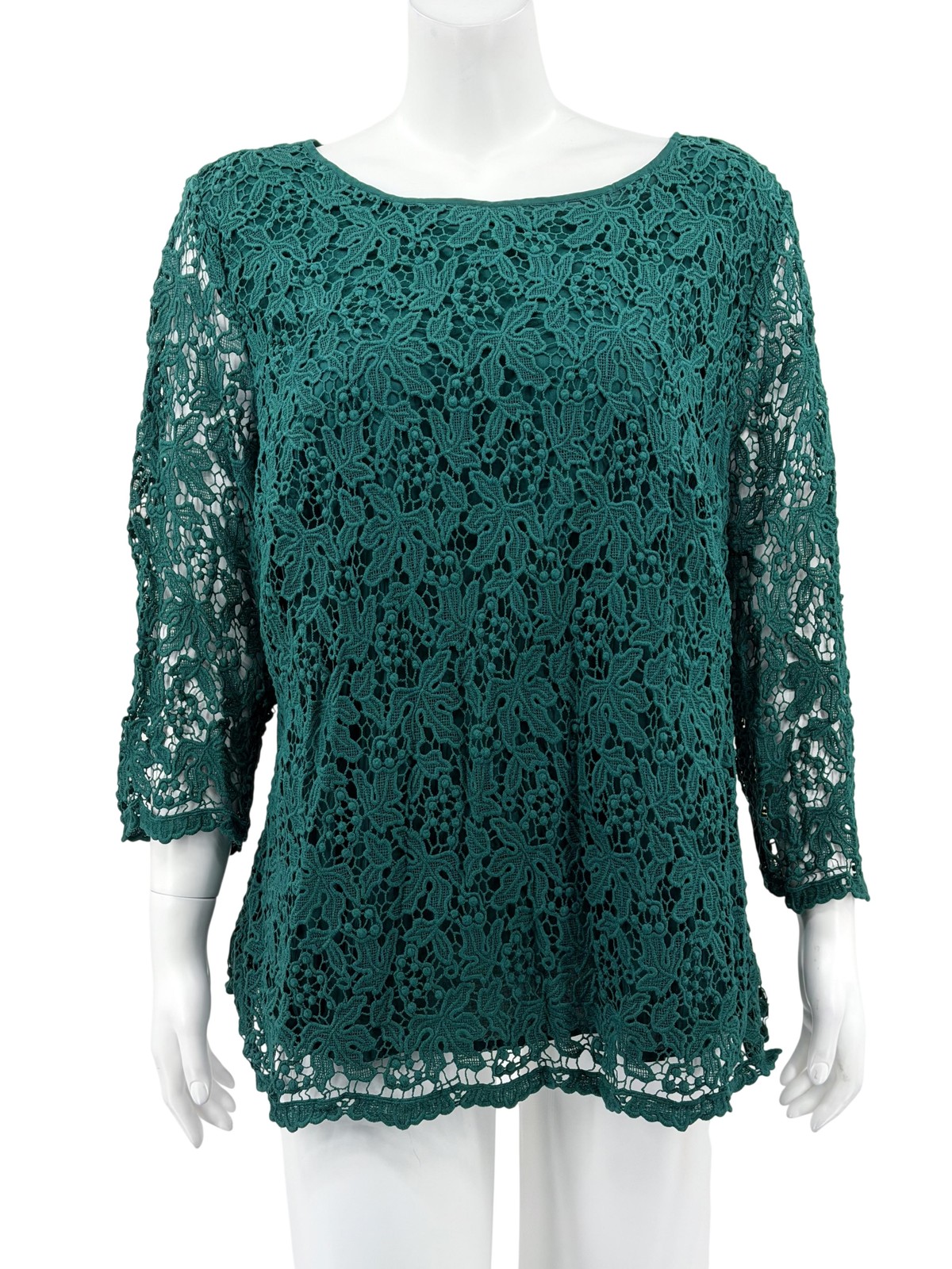 Talbots Top Womens 20W Green Lace Floral 3/4 Sleeve Dainty Holiday Office Work
