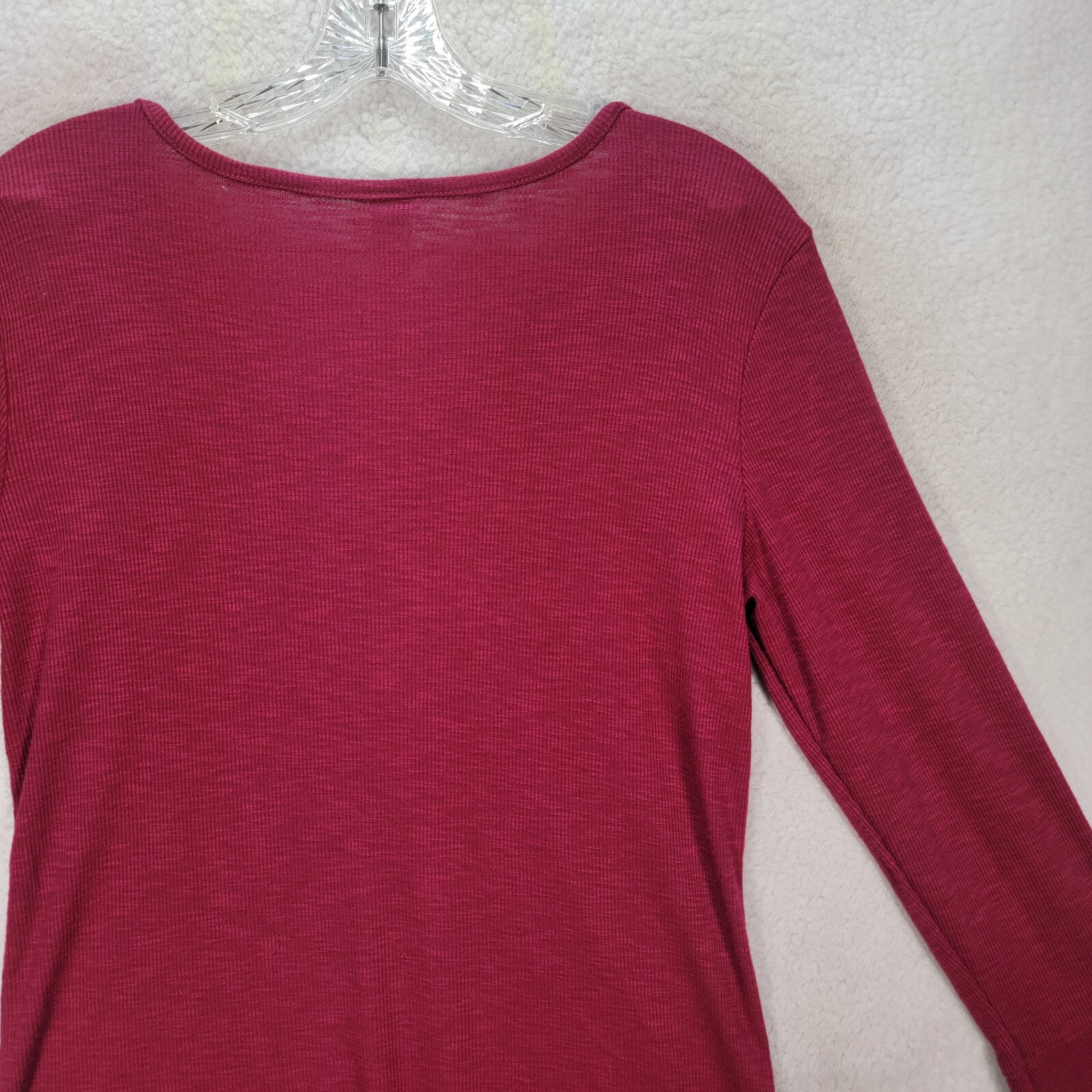 Burgundy Knit Womens Top Stretch Tassel V Neck Flare Sleeve Casual Blouse Size L
