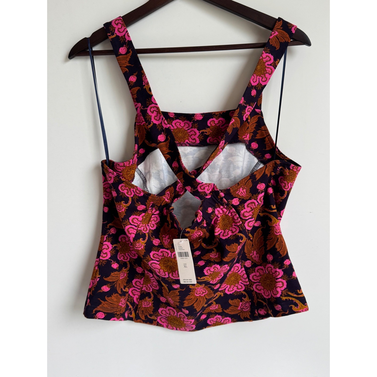Anthropologie Porridge Floral Crossback Tank Top Pink Fuscia Rose xl boho