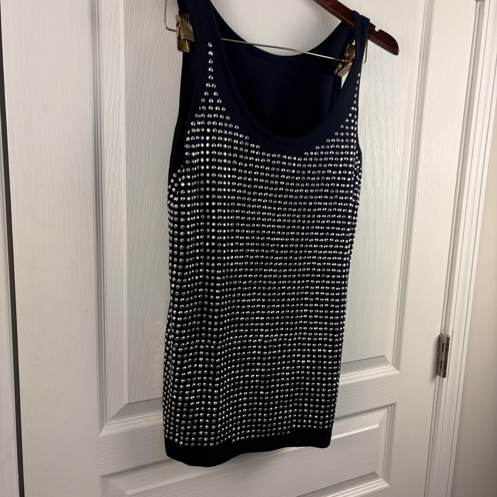 Black & silver Studded Sleeveless Tank Top Scoop Neck Edgy Rocker Whimigoth