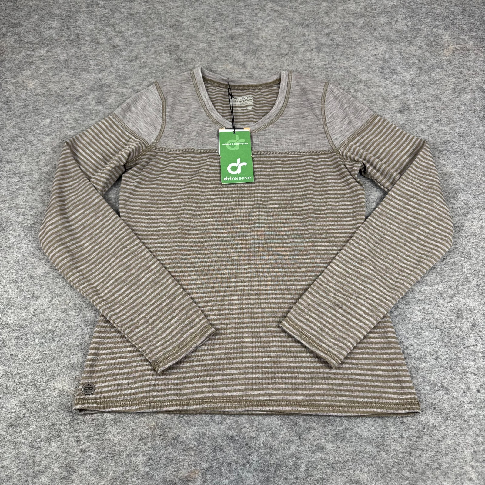 Outdoor Research Umbra Crew Long Sleeve Shirt Brown Striped Tencel Womens XS
