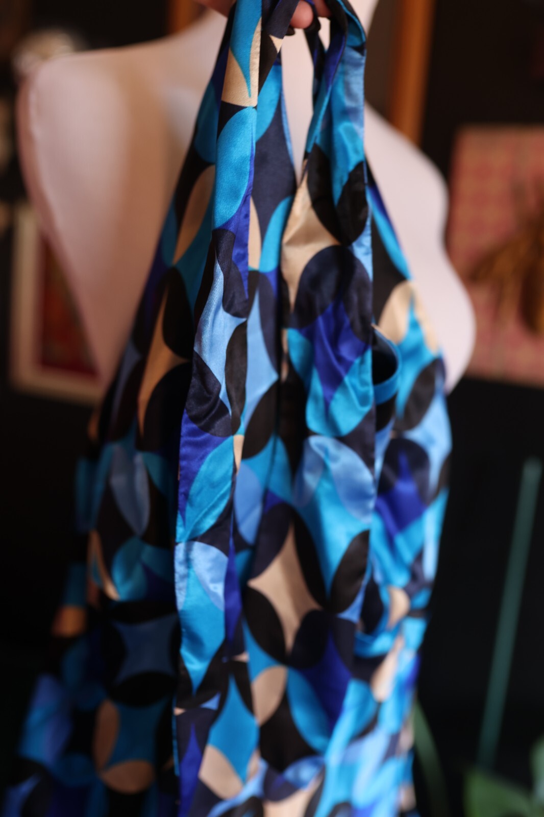 Vintage Handmade 90s Y2K Funky Psychedelic Retro Blue Halter Top M/L