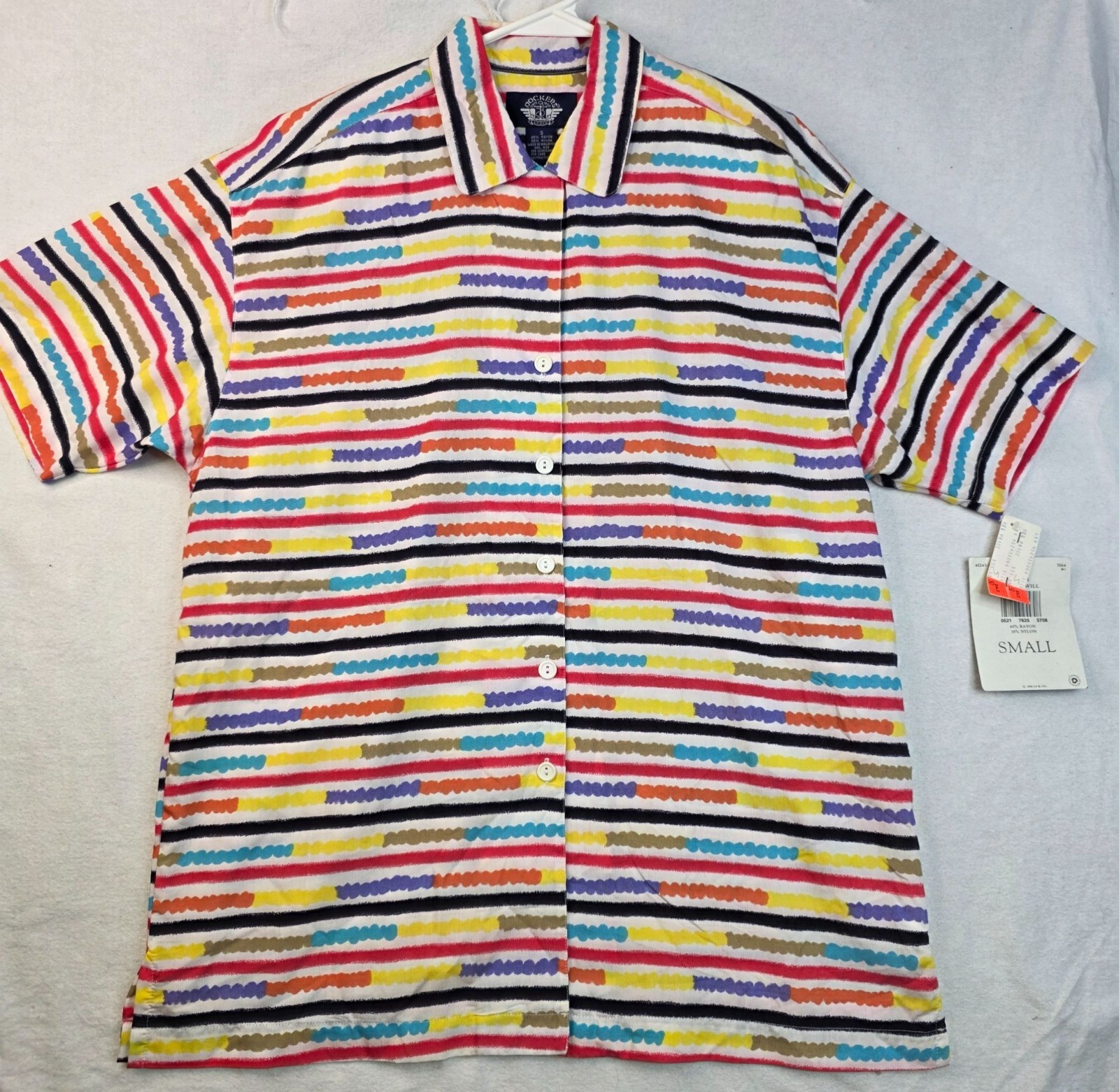 Vintage 90s Dockers Colorful Rainbow Striped Shirt S Oversized Retro Rockabilly