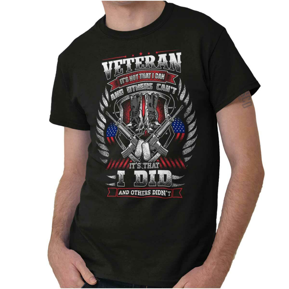 Veteran American Flag Patriotic Military Mens Casual Crewneck T Shirts Tees