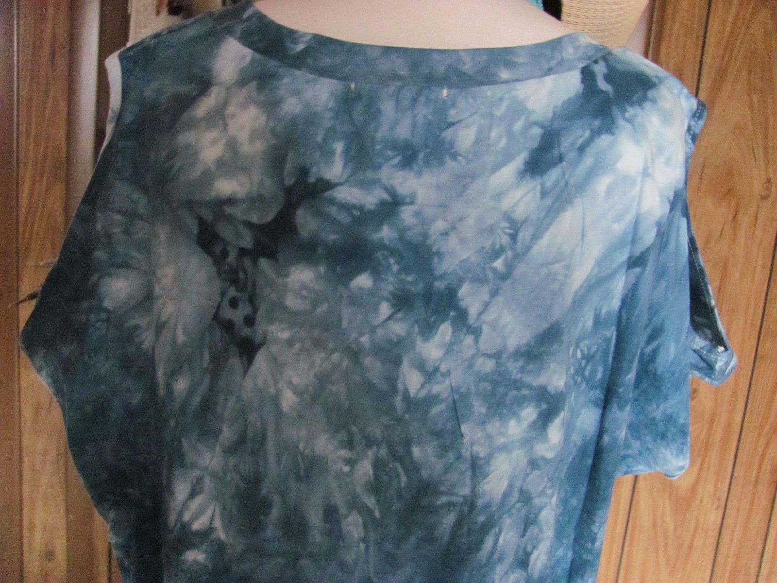 L-Love Ladies Cut-out shoulder tie dye top with fringe Tunic/Teal Cotton/Spande